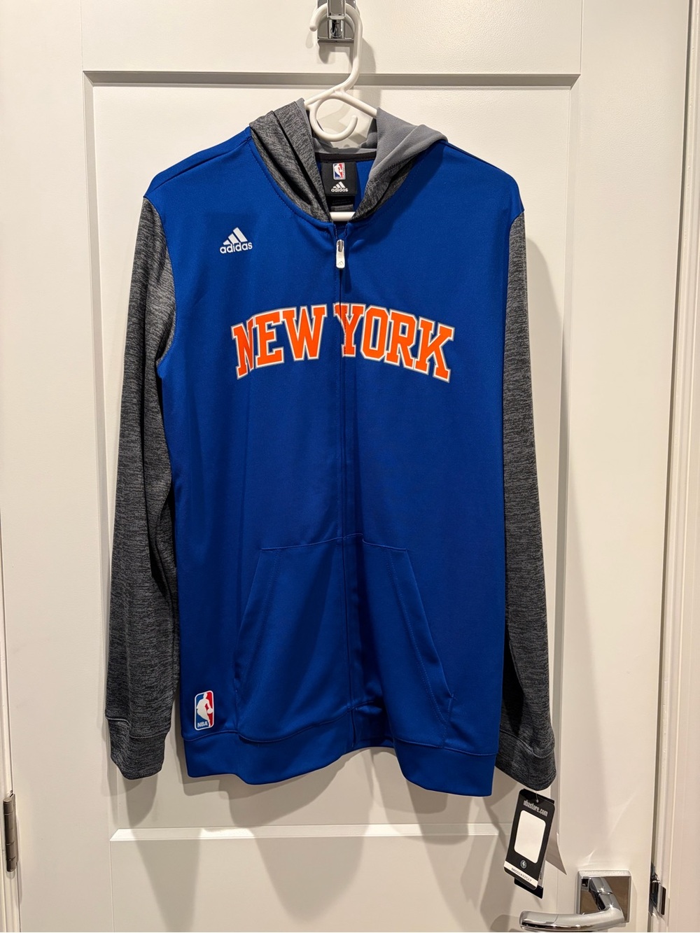 NY Knicks Adidas Royal Blue, Orange, and Heather Gray Zip-Up Hoodie Jacket NEW